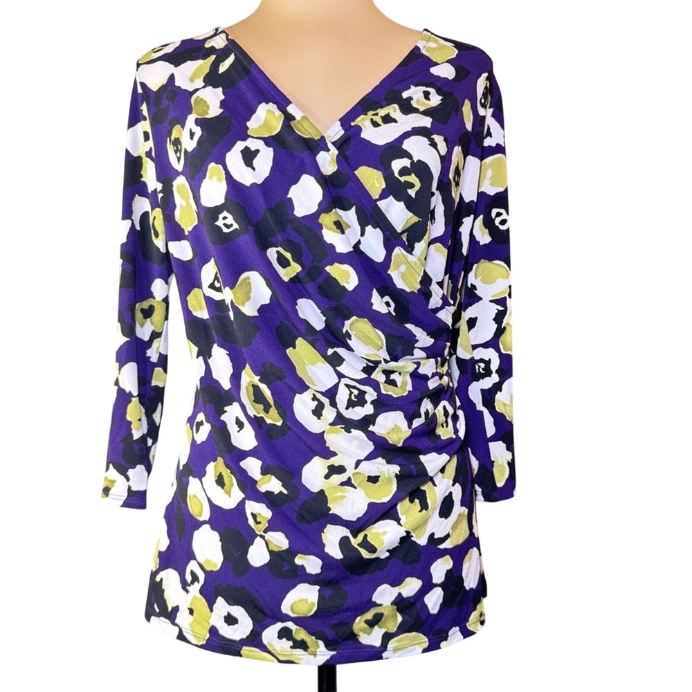 Ann‎ Taylor Purple Black & Green V-Neck Wrap Blouse Top Shirt Size Medium NWT
